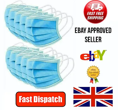 Face Mask Surgical Disposable Mouth Nose Protection 1 10 20 50 100 3Ply Masks UK • £9.39