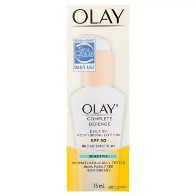 Olay Complete Defence Daily UV Moisturising Lotion Sensitive SPF 30 75mL • $23.22