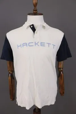 Hackett Golf Big Embroidered Logo White Short Sleeve Polo Shirt Size L • $37.49
