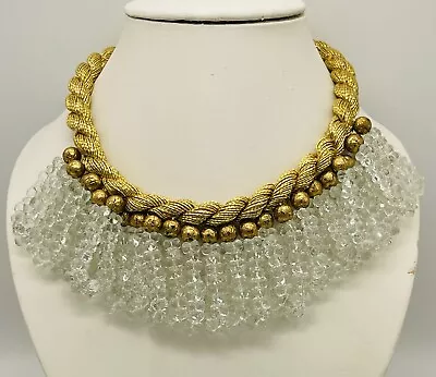 HTF Miriam Haskell Crystal Glass Beads  Foil Wrapped Silk Bib Necklace • $350