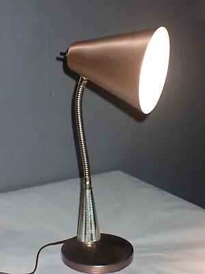 Vintage Mid Century MCM Metal Gooseneck Desk Lamp Copper Gold Silver 18” • $37.93