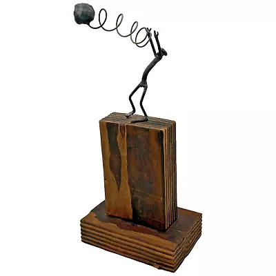 Brutalist Metal Wood Sculpture Throwing Rock Volleyball Basketball Player Sports • $21.99