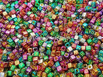 100 Metallic Alphabet Letters Cube Beads 6mm For Jewellery Making 🎀 SALE 🎀 • £2.69