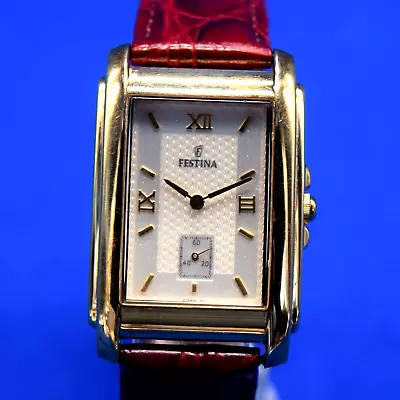 Vintage Look Festina 8955 5 Micron Gold Plated Rectangular Men's Dress Watch • $50