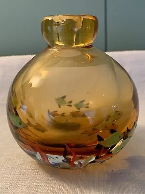 Vintage Unsigned Yellow Encased Glass Heavy Paperweight Vase W / Fish • $30