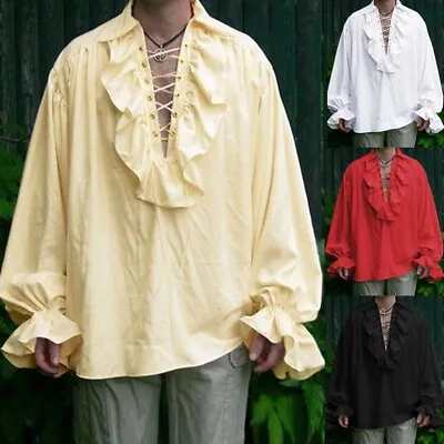Mens Pirate Shirt Steampunk Victorian Cosplay Shirts Medieval Renaissance Top • $29.75
