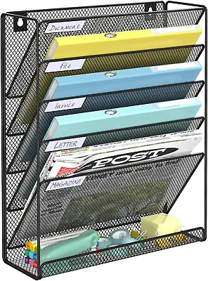 Wall File Organizer Mesh 6-Tier Hanging Wall Organizer Wall Mount Vertical Offi • $31.24