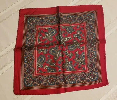 Deep Red With Teal Paisley Mens Pocket Silk Scarf • $14.99