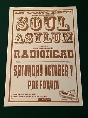 $100 • Buy Radiohead Soul Asylum RARE Gig Concert Poster Cancelled Show! Vancouver Canada