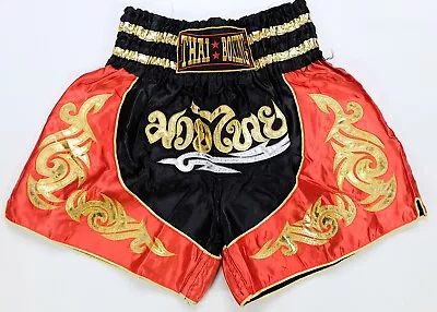 Rare Vintage Thai Boxing Patch Athletic Shorts 90s 2000s Red Black Gold • $69.99