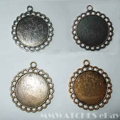 £2.99 • Buy ROUND ANTIQUE SILVER BRONZE GOLD CAMEO CABOCHON PENDANT SETTING TRAY 20mm C13