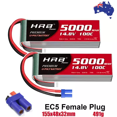 2pcs HRB 4S 14.8V 5000mAh 100C EC5 LiPo Battery For RC Drone Airplane Car Truck • $128.99