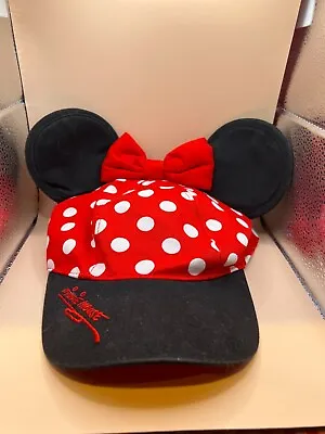 Disney Minnie Mouse Baseball Hat Cap With Ears Youth Polka Dots Red EUC  FCL • $8.99