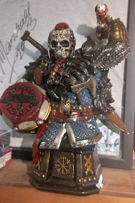 LOOYAR Viking Undead Warrior Berserker Drummer Skeleton Resin Statue Sculpture • £47.58