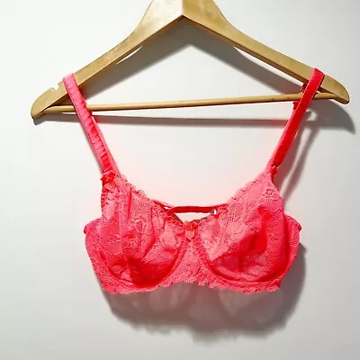 Mimi Holliday Silk Blend Lace Bra Size 34D Unlined Orange Neon • $54.99