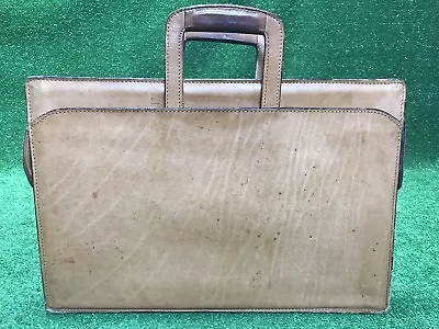 Vintage Schlesinger Mens Genuine Full Grain Brown Tan Belting Leather Briefcase • $121.37