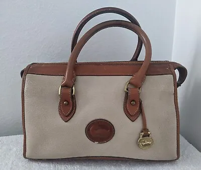 Vtg Dooney & Bourke Ivory Brown Pebbled Leather Satchel Hand Bag Double Handle • $19.99