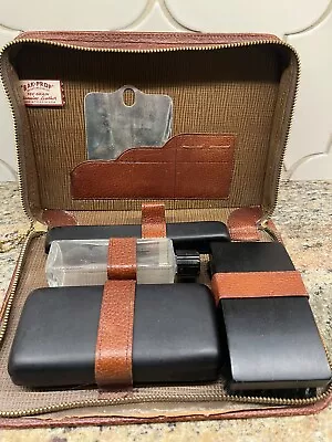 Vintage Men’s Travel Toiletry Kit Genuine Leather Back-prop Made In USA • $24.50