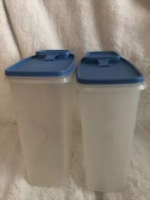 TUPPERWARE Vintage Large Cereal Storage Containers Dusky Blue Lids Preowned • $11.04