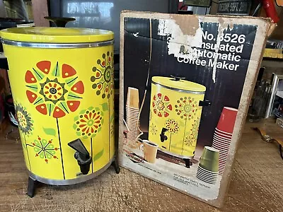 Vintage 70s West Bend Coffee Maker Yellow Flowers &Box Flower Power Hippie Disco • $74.99