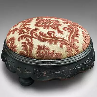 Antique Cushioned Stool English Ebonised Footstool Art Nouveau Victorian • $610.41