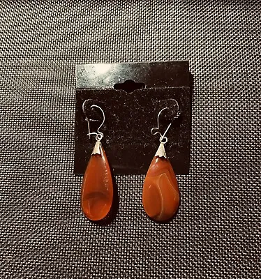 Carnelian Teardrop Vintage Earrings Gold Plate SALE! • $12.95