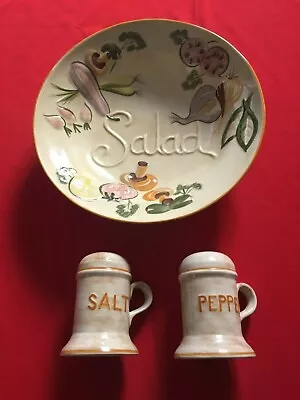 Los Angeles California Pottery- Salad Platter With Salt  & Pepper Shaker-all New • $47