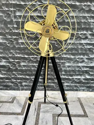 Nautical Vintage Fan 14' Electric Tripod Antique Stand Brass With Wooden Floor • $315.54