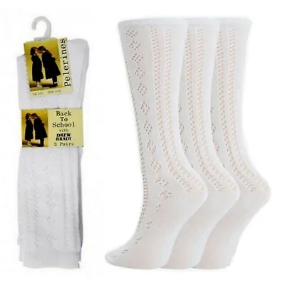 £3.79 • Buy 1 2 3 6 Pairs Girls Cotton Rich Pelerine Socks 3/4 Long Knee High School Uniform