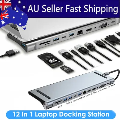 $72.99 • Buy For MacBook 12 In 1 Type-C Laptop Docking Station USB 3.0 HDMI 4K VGA PD USB Hub