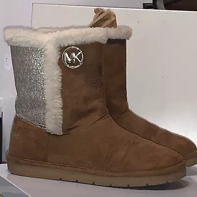 Michael Kors MK Winter Suede Tan Leather Boots Shearling Sheep Fur Size 4 • $20