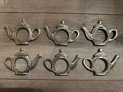 Vintage Silver Teapot Napkin Holders Rings Set Of 6 • $19.99