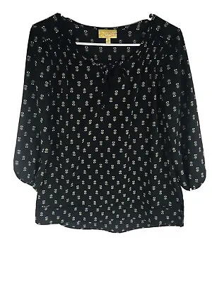 Princess Vera Wang Shirt Womens Size Small Black Sheer Peasant Floral 3/4 Sleeve • $7.60