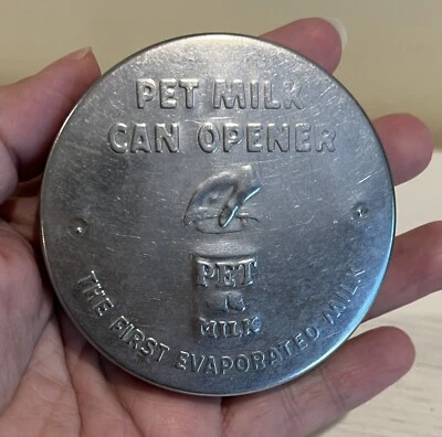 $15 • Buy Vintage PET Evaporated Milk Punch Lid Can Opener Aluminum Metal Advertising