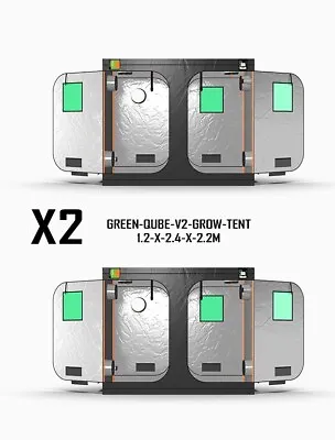 X2 Green Qube V 1.2m X 2.4m X 2.2m Premium Quality Grow Tent Hydroponics GQ1224L • £150