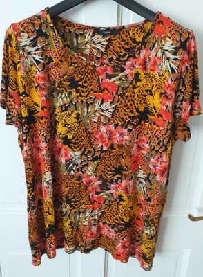 £5.60 • Buy Woman's George Tropical Leopard Print T Shirt With Short Sleeves Size 16