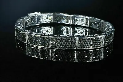 Men's 10 Ct Round Simulated Black Diamond Tennis Bracelet 14k White Gold Finish. • $245.61