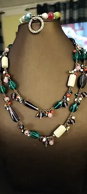 Antique MURANO Flapper Necklace And Bracelet Set With Glass Stones & Real Pearls • £45