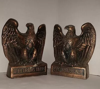Vintage Pair  E Pluribus Unum Eagle Cast Bronze Bookends Decor • $29.99