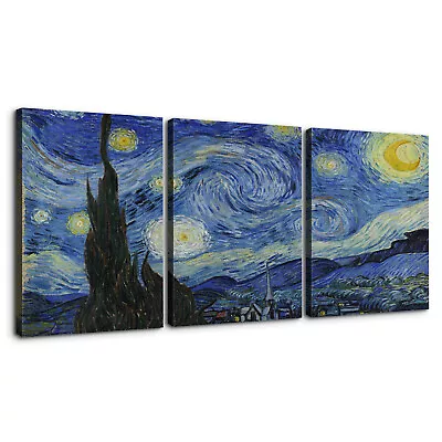 Starry Night Vincent Van Gogh Art Reproduction. Giclee 3 Piece Canvas Wall Art  • $29.99