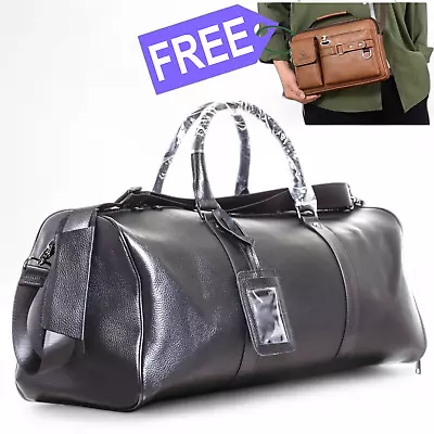 21  Genuine Ostrich Grained Leather Black Duffle Bag • $99