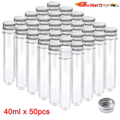 50pcs 40ML Plastic Lab Test Tubes Metal Cap Screw Lid Round Bottom Wedding Party • $29.99