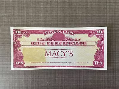 Macy’s Department Store Gift Certificate Vintage Expired Circa 1980s Ten Dollars • $3