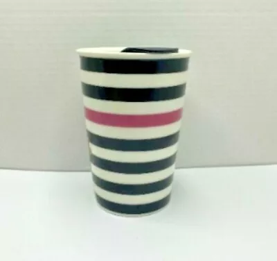 Disney Mug Cup Minnie Mouse Ceramic Thermal Travel Mug W/lid 10 Oz Striped Zebra • £28.50