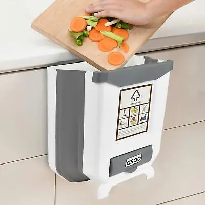 Hanging Garbage Can Cabinet Folding Trash Bin Wall Mounted Kitchen Waste Basket • £8.99