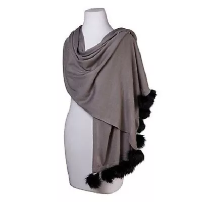 NWT A By ADRIENNE LANDAU SHAWL WRAP SCARF W/ FAUX FUR POMPOMS *BROWN* 76  By 26  • $49.99