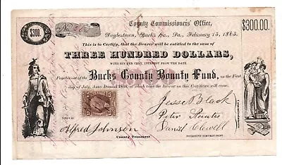 Document 1865 Civil War Bucks County Pennsylvania Enlistment Bounty Fund 1865 #3 • $100