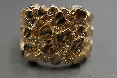 14K Solid Yellow Gold 16.5MM Square Diamond Cut Nugget Size 10 Band Men Ring.  • $595
