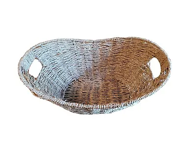 Basket Wicker Rattan Woven Laundry Basket Farm House Primitive W/ Handles Metal • $27.29
