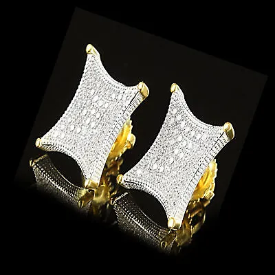 3D Micro Pave Cubic Zirconia 2 Tone Mens Xl Kite Earrings 14K Gold Plated Silver • $177.03